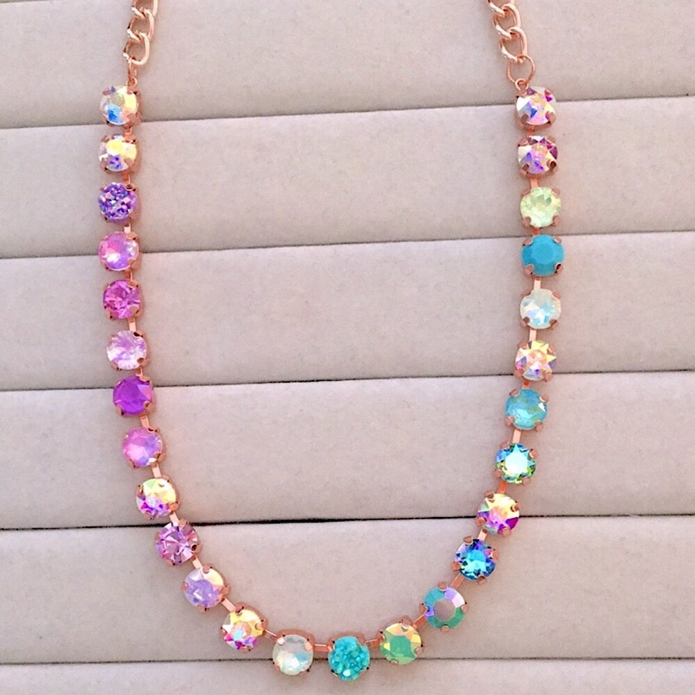 Turquoise + Iridescent Purple Opal Ombre Rose Gold Crystal Statement Necklace